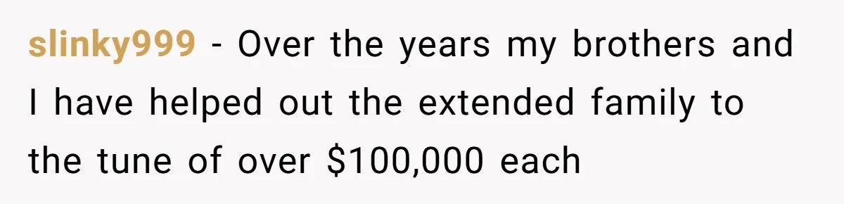 He Bought His Twins Cars for Their 18th Birthday, Then His Family Demanded the Money Instead slinky999 − Over the years my brothers and I have helped out the extended family to the tune of over $100,000 each