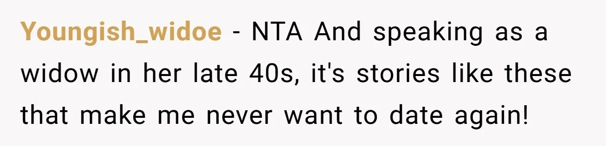 Woman Blocks Man After He Tries To “Test” Her With A $500 Dinner Youngish_widoe − NTA And speaking as a widow in her late 40s, it's stories like these that make me never want to date again!