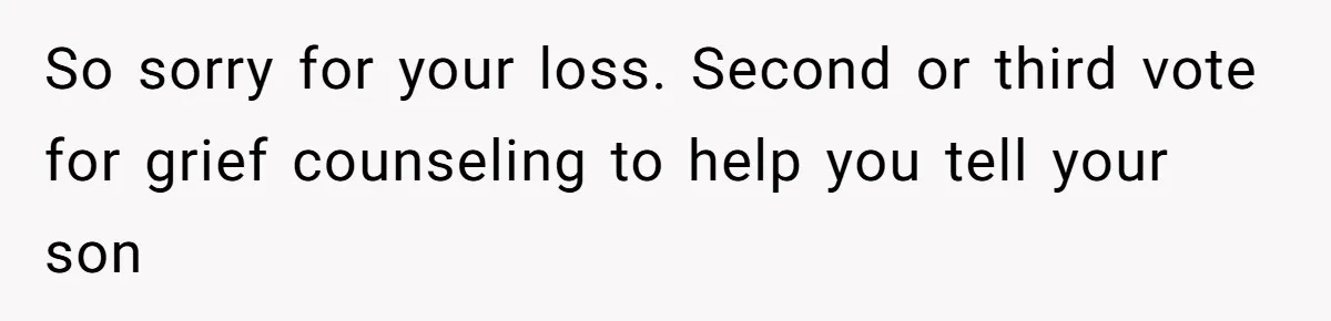 Dad Finds It Incredibly Difficult To Tell 3-Year-Old Son What Happened To His Mom So sorry for your loss. Second or third vote for grief counseling to help you tell your son