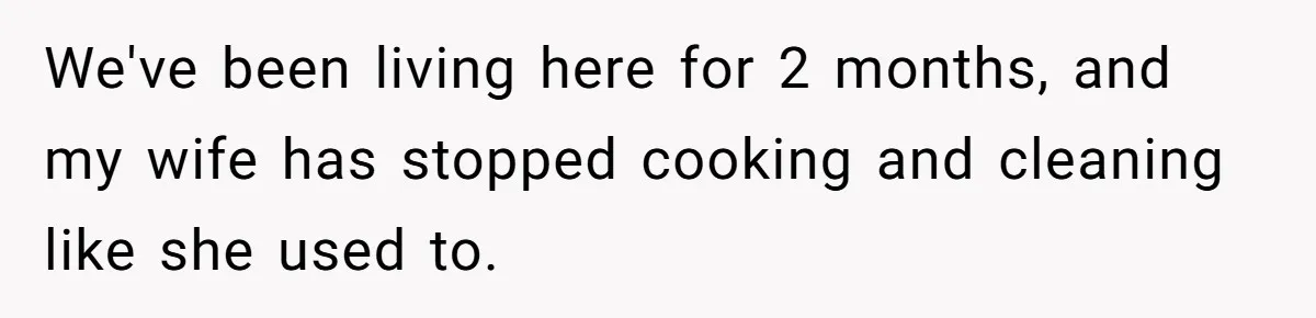 Man Tells His Wife To Get A Job or Start Cooking And Cleaning After Moving Abroad, Was He Too Harsh? We've been living here for 2 months, and my wife has stopped cooking and cleaning like she used to.