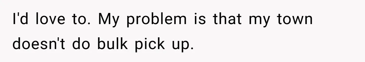 I'd love to. My problem is that my town doesn't do bulk pick up.