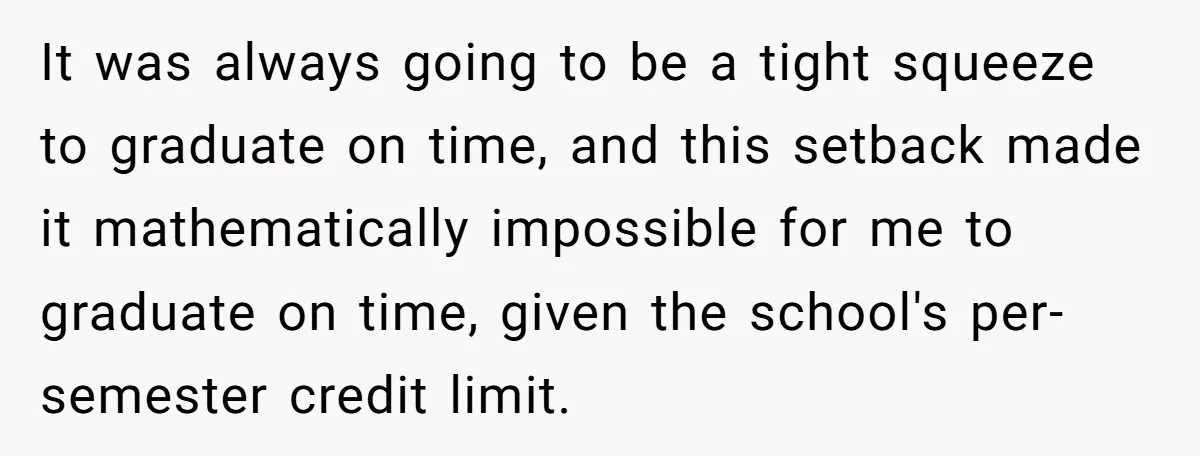 She Lied About a Double Major to Keep the Peace, Now Her Parents Say She’s Betrayed Them It was always going to be a tight squeeze to graduate on time, and this setback made it mathematically impossible for me to graduate on time, given the school's per-semester...