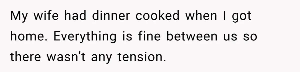 Tired Husband Dares His Wife To Survive Without Him, Turns Out It Is Possible My wife had dinner cooked when I got home. Everything is fine between us so there wasn’t any tension.