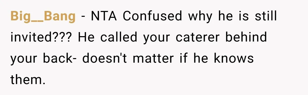 Wedding Guest Demands Custom Steak, Bride Serve Him With A Cold Dish Of Reality Check Big__Bang − NTA Confused why he is still invited??? He called your caterer behind your back- doesn't matter if he knows them.