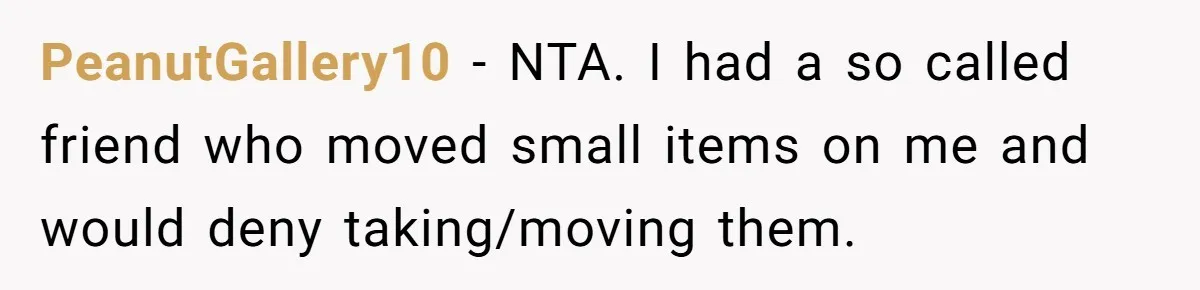 Man Ends His Long Relationship After Catching His Partner Orchestrating A Bizarre Psychological Scheme PeanutGallery10 − NTA. I had a so called friend who moved small items on me and would deny taking/moving them.