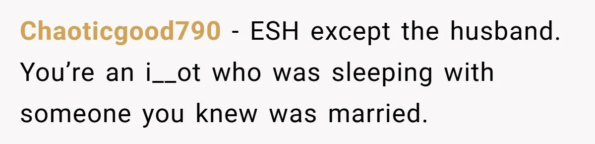 Young Man Has Affair With Married Woman, Her Divorce Is Finalized, And Now He’s Blamed Chaoticgood790 − ESH except the husband. You’re an i__ot who was sleeping with someone you knew was married.