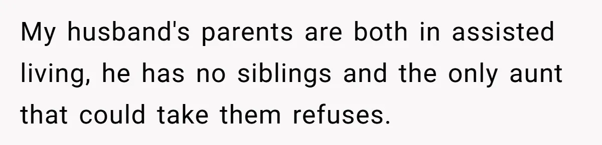 Woman Refuses To Raise Husband's Affair Babies After His Death My husband's parents are both in assisted living, he has no siblings and the only aunt that could take them refuses.