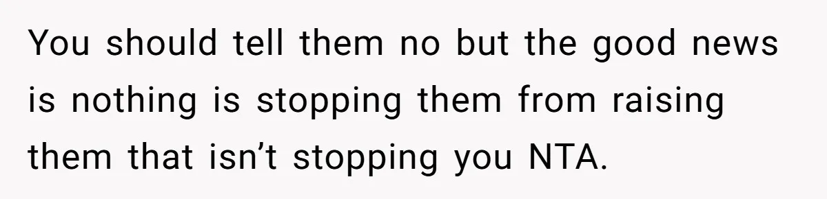Woman Refuses To Raise Husband's Affair Babies After His Death You should tell them no but the good news is nothing is stopping them from raising them that isn’t stopping you NTA.