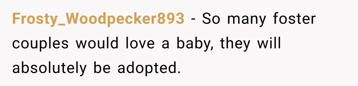 Woman Refuses To Raise Husband's Affair Babies After His Death Frosty_Woodpecker893 − So many foster couples would love a baby, they will absolutely be adopted.