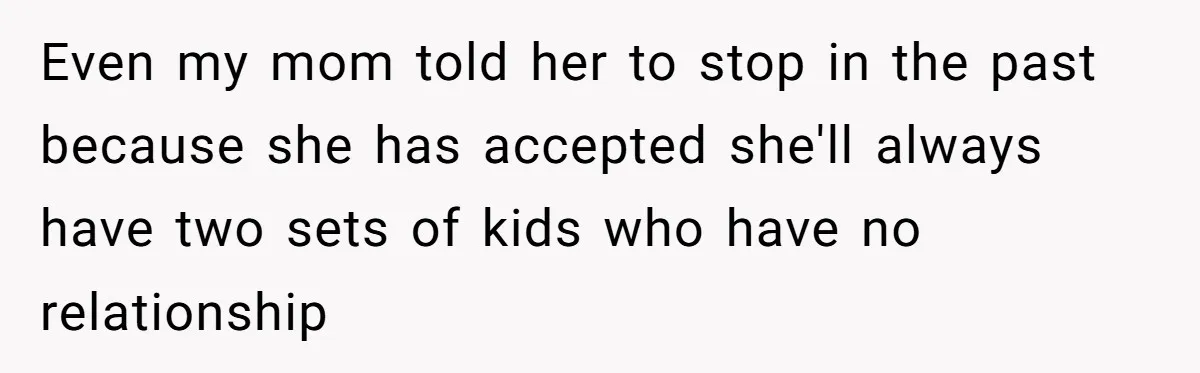She Told Her Aunt “You’re Not Welcome Anymore,” After Being Pushed About Family She Doesn’t Even Have a Relationship With Even my mom told her to stop in the past because she has accepted she'll always have two sets of kids who have no relationship