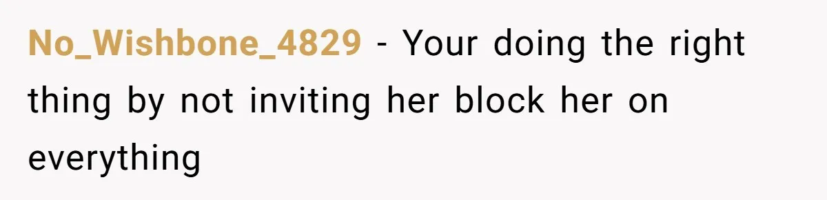 She Told Her Aunt “You’re Not Welcome Anymore,” After Being Pushed About Family She Doesn’t Even Have a Relationship With No_Wishbone_4829 − Your doing the right thing by not inviting her block her on everything