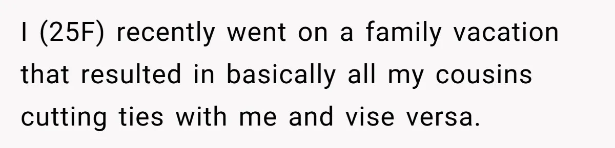 I (25F) recently went on a family vacation that resulted in basically all my cousins cutting ties with me and vise versa.