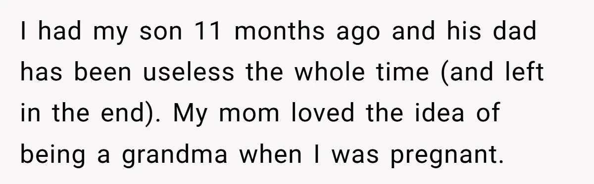 She Told Her Mom “You Don’t Get to Be Grandma Now,” After Being Left Alone When She Needed Help Most I had my son 11 months ago and his dad has been useless the whole time (and left in the end). My mom loved the idea of being a grandma...