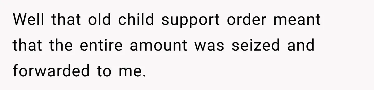 Well that old child support order meant that the entire amount was seized and forwarded to me.