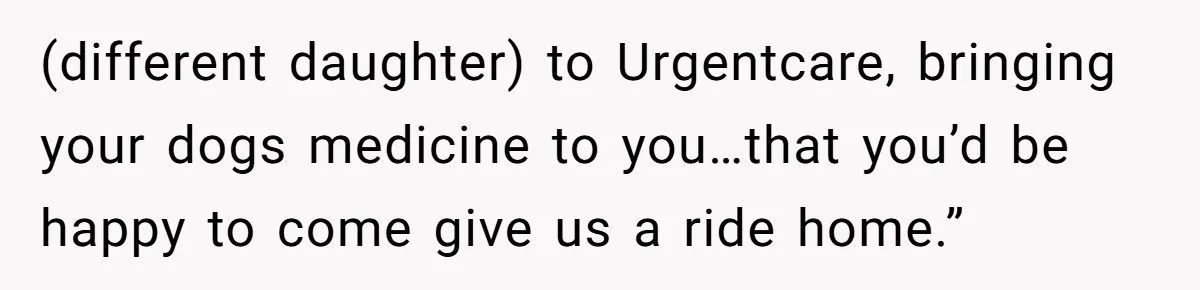 She Said No to an Airport Pickup With Three Hours’ Notice, and Now Their Friendship Is on the Line (different daughter) to Urgentcare, bringing your dogs medicine to you…that you’d be happy to come give us a ride home.”