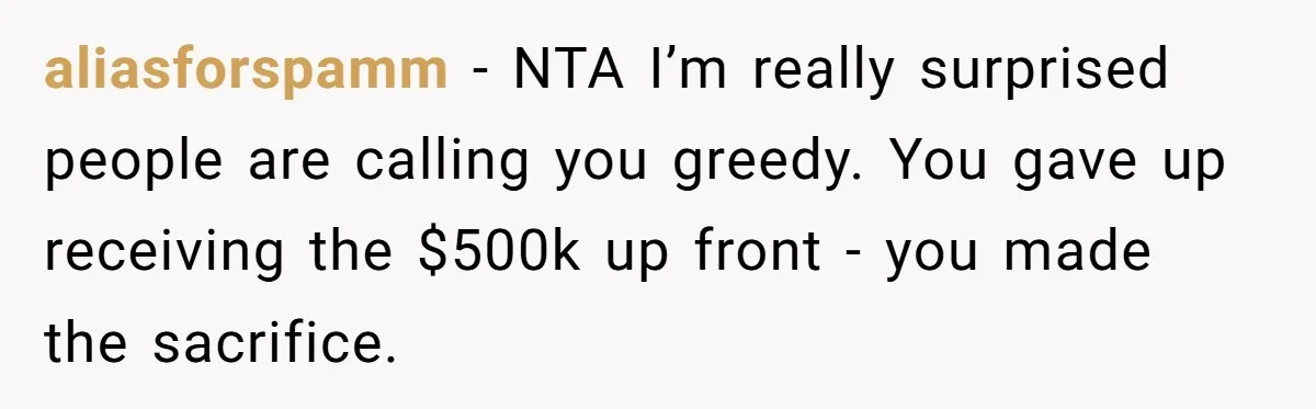 Youngest Son Sacrifices Inheritance So Siblings Can Buy Homes, Now Siblings Demand His Share Again aliasforspamm − NTA I’m really surprised people are calling you greedy. You gave up receiving the $500k up front - you made the sacrifice.