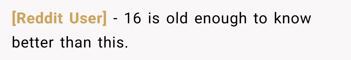 [Reddit User] − 16 is old enough to know better than this.