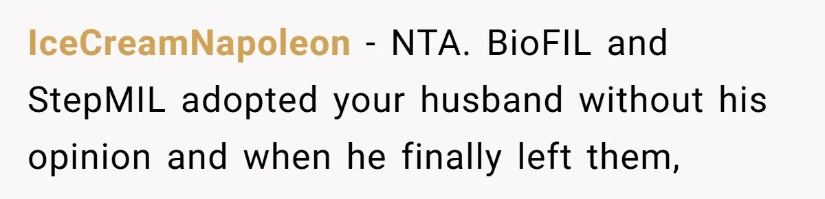 IceCreamNapoleon − NTA. BioFIL and StepMIL adopted your husband without his opinion and when he finally left them,