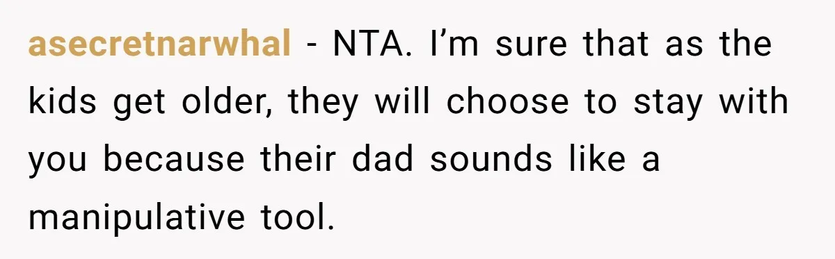 Divorced Mother Lets Ex Husband Rant In Court Over Kids Birthday Plans, Then She Shows Surprising Evidence asecretnarwhal − NTA. I’m sure that as the kids get older, they will choose to stay with you because their dad sounds like a manipulative tool.