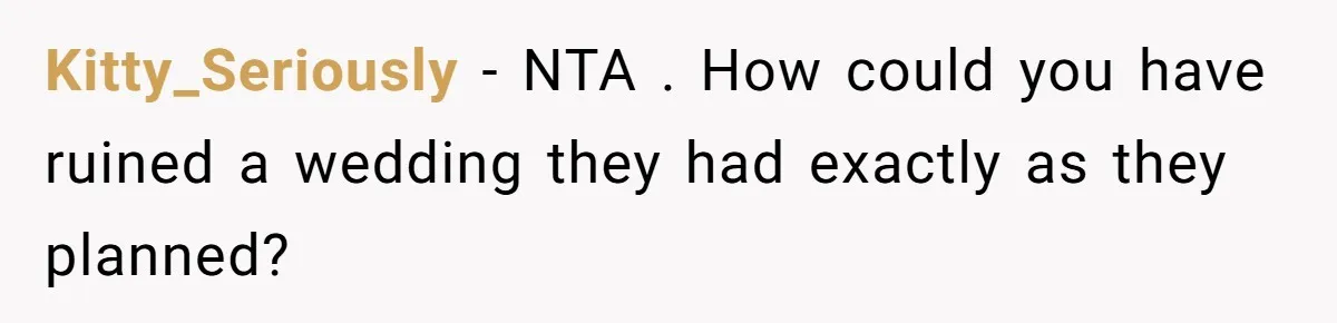 Daughter Exposes Family’s Mistreatment On Social Media After Parents Forget Her On Wedding Day Kitty_Seriously − NTA . How could you have ruined a wedding they had exactly as they planned?