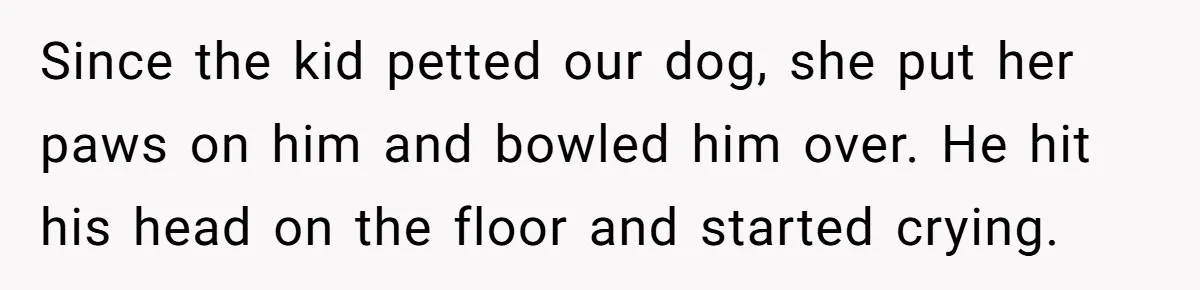 She Brought Her Dog to a Party After Being Promised “No Kids.” Then a Toddler Got Knocked Over Since the kid petted our dog, she put her paws on him and bowled him over. He hit his head on the floor and started crying.