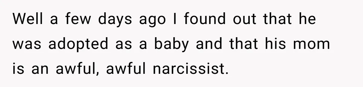 Guy Keeps Mocking Housemate Until She Start Spitting Facts About His Family Well a few days ago I found out that he was adopted as a baby and that his mom is an awful, awful narcissist.