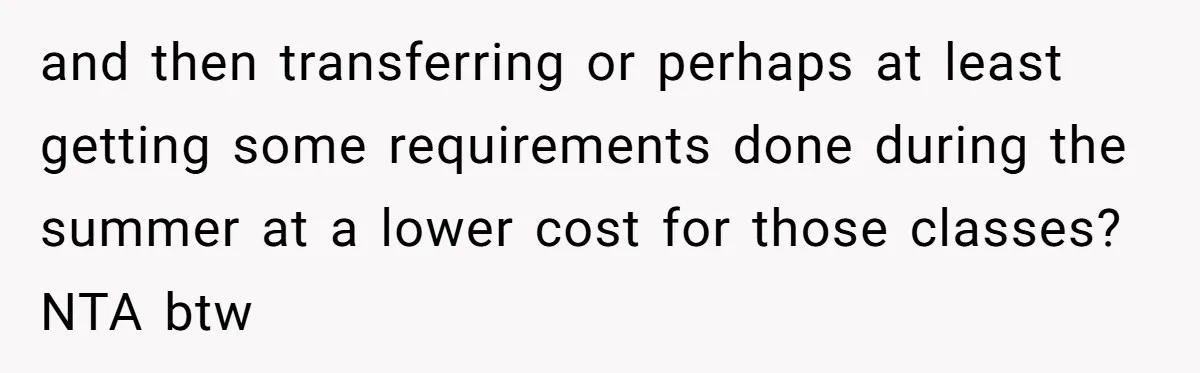 Dad Refuses To Take Out Loans For Son’s $60k College—Wife Thinks He’s Wrong, Is He? and then transferring or perhaps at least getting some requirements done during the summer at a lower cost for those classes? NTA btw