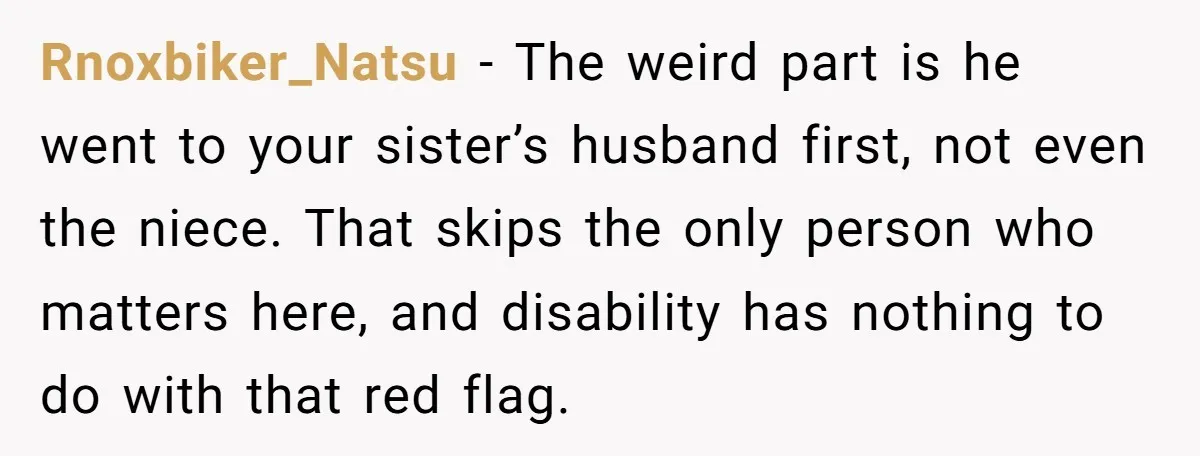 This Man Tried to Propose to an 18-Year-Old, and Her Uncle Stepped In Before It Went Any Further Rnoxbiker_Natsu − The weird part is he went to your sister’s husband first, not even the niece. That skips the only person who matters here, and disability has nothing to...
