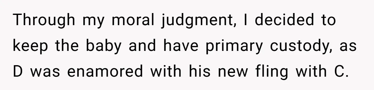 Woman Reveals To Ex-Husband’s Son Why She Divorced His Father, Now Her Ex And His Wife Are Angry Through my moral judgment, I decided to keep the baby and have primary custody, as D was enamored with his new fling with C.