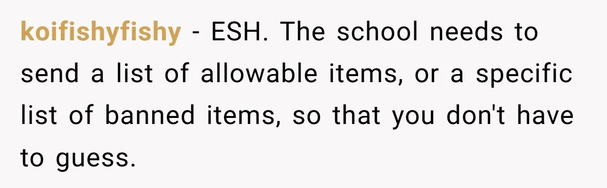 She Kept Packing “Forbidden” Snacks in Her Daughter’s Lunch, Then the School Suspended the Child koifishyfishy − ESH. The school needs to send a list of allowable items, or a specific list of banned items, so that you don't have to guess.