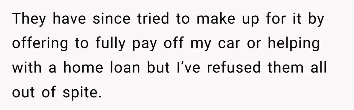 He Exposed His Parents’ Double Standard After They Cut Him Off Financially While Spoiling His Sisters — Now the Family Calls Him the Drama Starter They have since tried to make up for it by offering to fully pay off my car or helping with a home loan but I’ve refused them all out of...