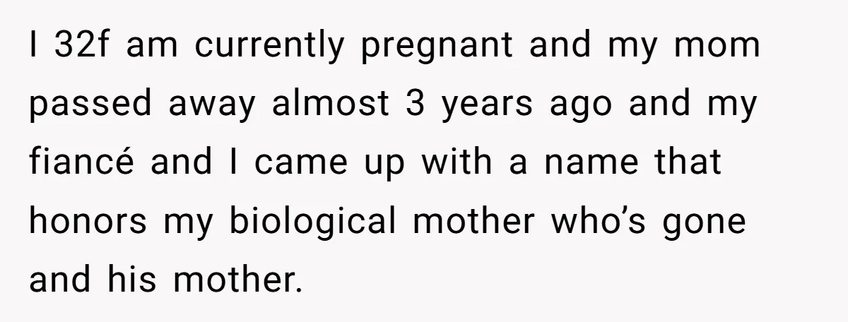 She Honored Her Late Mother With a Baby Name — Her Sister Says She Can’t Use It Because Her 17-Year-Old Niece Already “Claimed” It for Her Future Daughter I 32f am currently pregnant and my mom passed away almost 3 years ago and my fiancé and I came up with a name that honors my biological mother who’s...