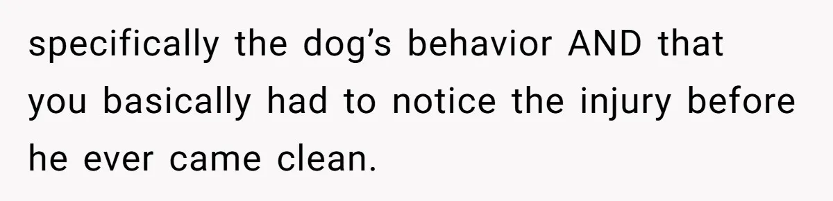 Woman Discovers Husband Broke Dog's Leg After Losing His Temper, Now She's Pregnant And Worried specifically the dog’s behavior AND that you basically had to notice the injury before he ever came clean.