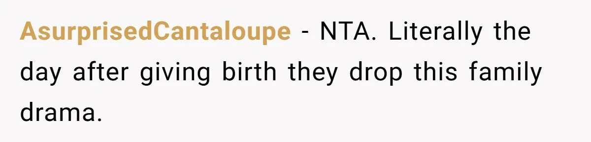 Father In Law Giggles During Active Labor And Gets Kicked Out By A Furious Mother AsurprisedCantaloupe − NTA. Literally the day after giving birth they drop this family drama.