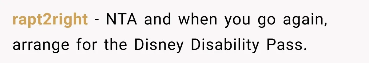Toddler Throws A Fit While Waiting In Line At Disney World, Until Everyone Finds Out Her Condition rapt2right − NTA and when you go again, arrange for the Disney Disability Pass.