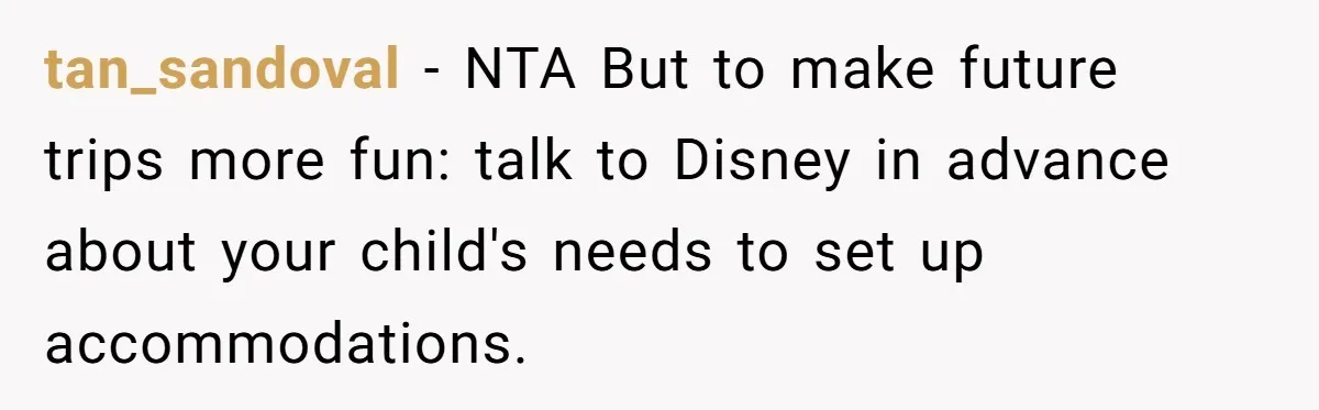 Toddler Throws A Fit While Waiting In Line At Disney World, Until Everyone Finds Out Her Condition tan_sandoval − NTA But to make future trips more fun: talk to Disney in advance about your child's needs to set up accommodations.