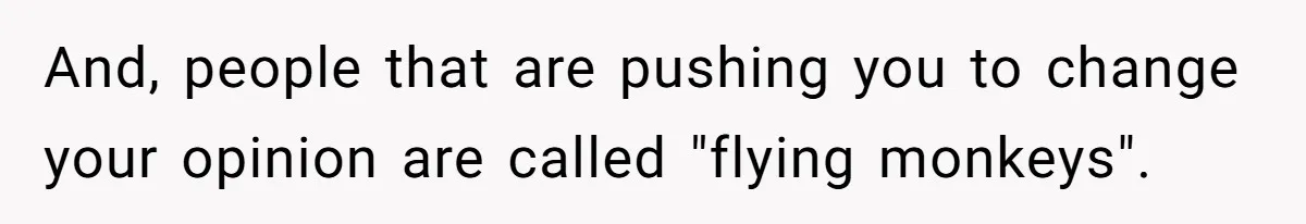 This Woman Invited Her Grandparents at 15. Her Mother Punished Her for Years, Now She’s Not Invited to the Wedding And, people that are pushing you to change your opinion are called "flying monkeys".