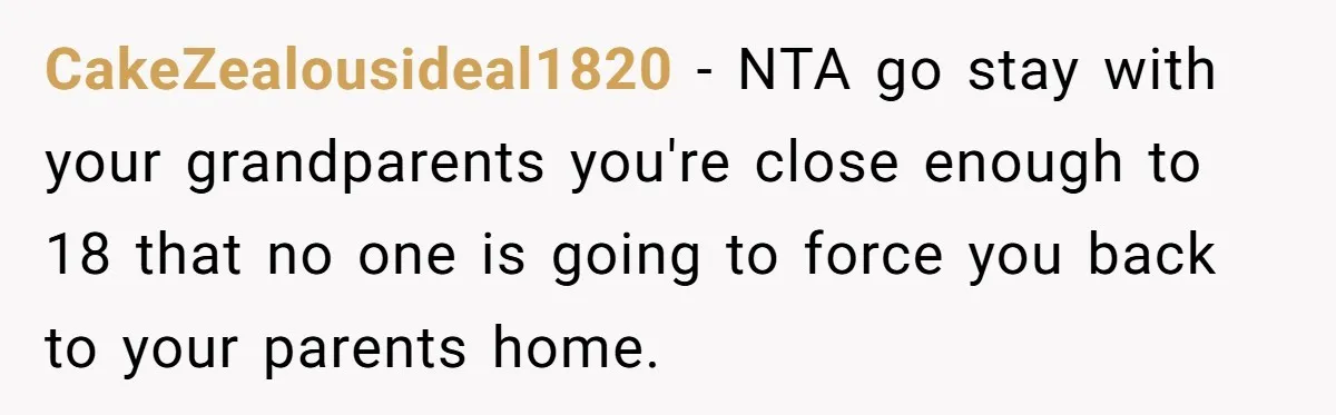 17-Year-Old Moves Out As His Parents Can't Protect Him From His 15-Year-Old Brother CakeZealousideal1820 − NTA go stay with your grandparents you're close enough to 18 that no one is going to force you back to your parents home.