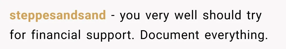 steppesandsand − you very well should try for financial support. Document everything.