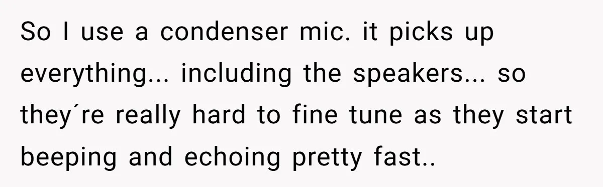 “You Want a Spotlight?” He Gave Them Exactly That, and They Regretted It Instantly So I use a condenser mic. it picks up everything... including the speakers... so they´re really hard to fine tune as they start beeping and echoing pretty fast..
