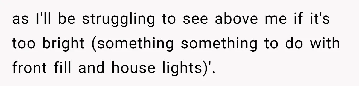 “You Want a Spotlight?” He Gave Them Exactly That, and They Regretted It Instantly as I'll be struggling to see above me if it's too bright (something something to do with front fill and house lights)'.