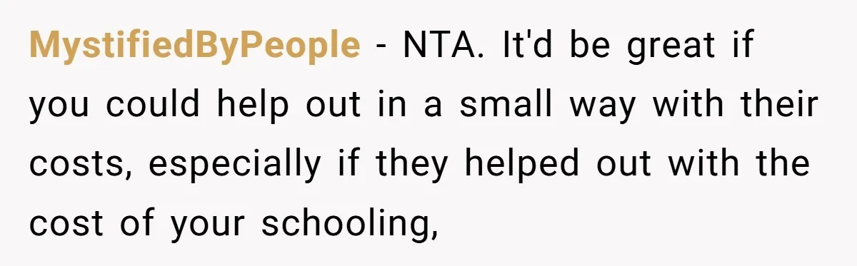His Parents Want an $11K-a-Month Luxury Senior Home. He Can Help, But He Doesn’t Want to Fund It Forever MystifiedByPeople − NTA. It'd be great if you could help out in a small way with their costs, especially if they helped out with the cost of your schooling,