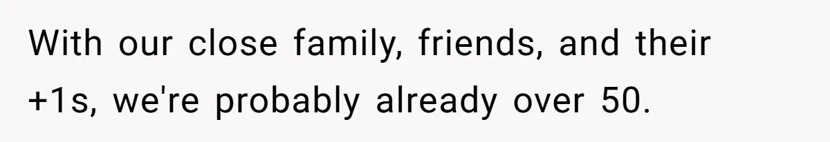 Woman Turns Down $25,000 Wedding Gift From Fiancé’s Mom, Fearing Strings Attached With our close family, friends, and their +1s, we're probably already over 50.