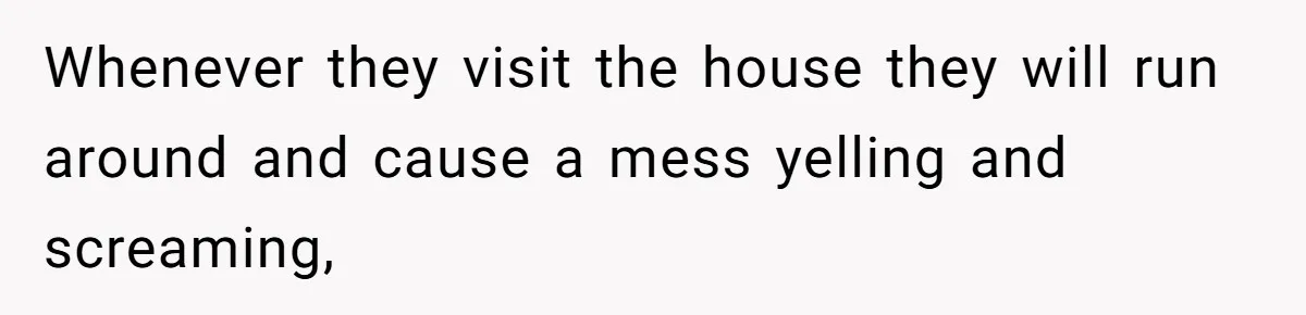 Whenever they visit the house they will run around and cause a mess yelling and screaming,