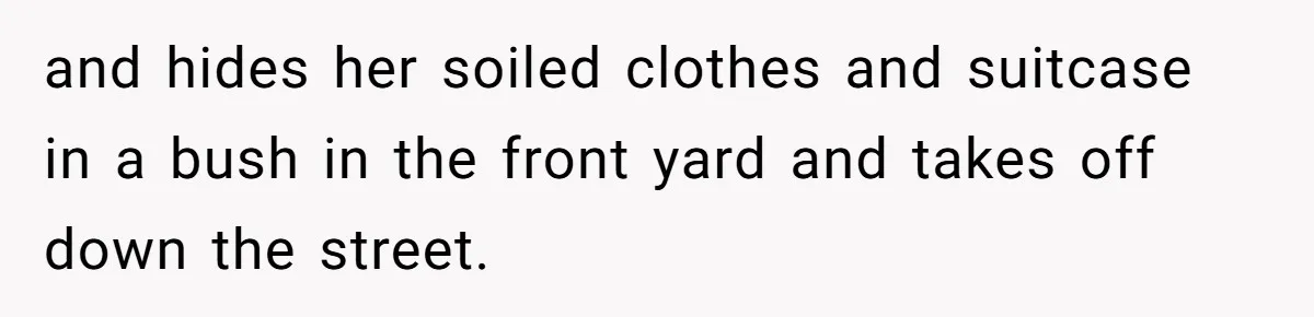 Flatmate Owes Bills, Still Goes On Vacation, Then Begs For Help During Emergency On Return and hides her soiled clothes and suitcase in a bush in the front yard and takes off down the street.