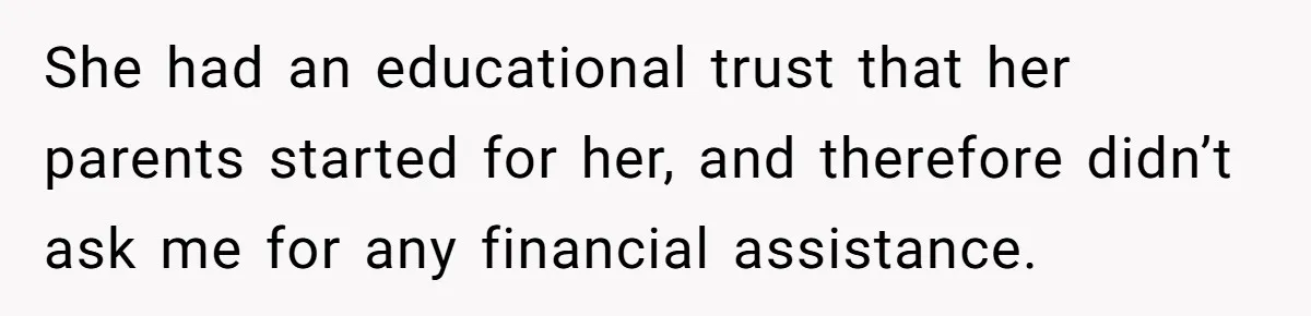 Man Discovers His Wife’s Affair And Struggles With Whether To Divorce After Betrayal She had an educational trust that her parents started for her, and therefore didn’t ask me for any financial assistance.