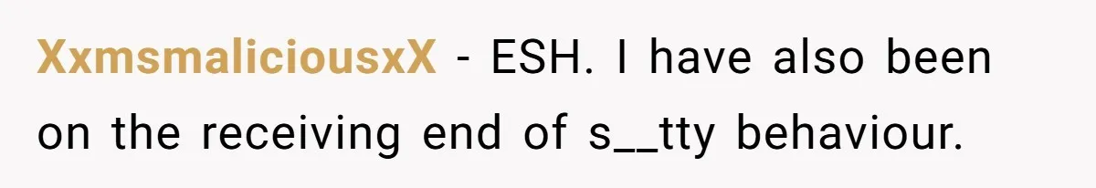 XxmsmaliciousxX − ESH. I have also been on the receiving end of s__tty behaviour.