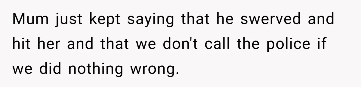 14-Year-Old Boy Struggles With Whether To Report His Mom’s Hit And Run Mum just kept saying that he swerved and hit her and that we don't call the police if we did nothing wrong.