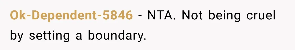 Ok-Dependent-5846 − NTA. Not being cruel by setting a boundary.