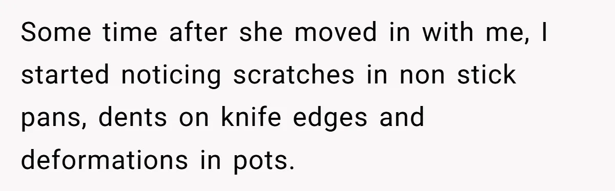 Chef Makes Girlfriend Use "S__t Pans" After She Keep Damaging His Expensive Kitchen Tools Some time after she moved in with me, I started noticing scratches in non stick pans, dents on knife edges and deformations in pots.